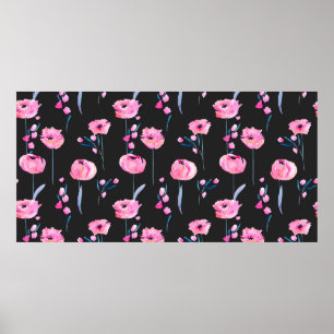Aquarellpinken und Blumenzweige nahtlos Poster