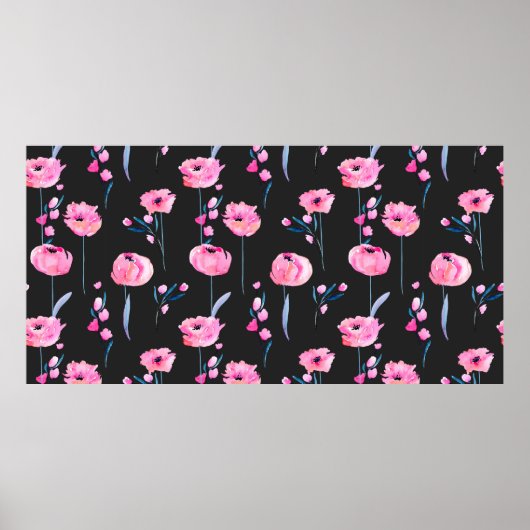 Aquarellpinken und Blumenzweige nahtlos Poster (Vorne)