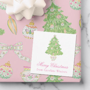 Aquarellpinken und grüner Weihnachtsbaum Mitteilungskarte