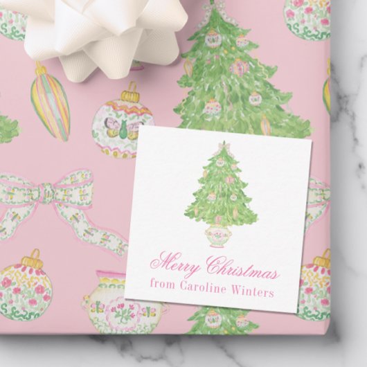 Aquarellpinken und grüner Weihnachtsbaum Mitteilungskarte