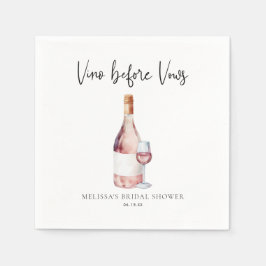 Aquarellpinken Vino vor Vows Brautparty Serviette