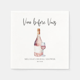 Aquarellpinken Vino vor Vows Brautparty Serviette