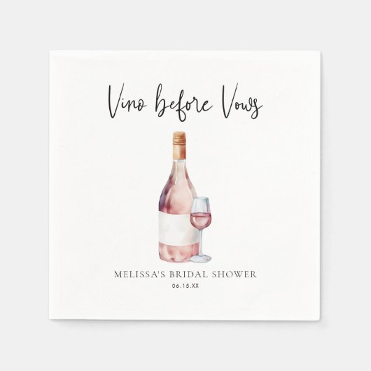 Aquarellpinken Vino vor Vows Brautparty Serviette (Vorderseite)