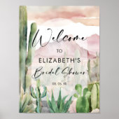 Aquarellpinken Wüste Naturkaktus Willkommen Poster (Vorne)