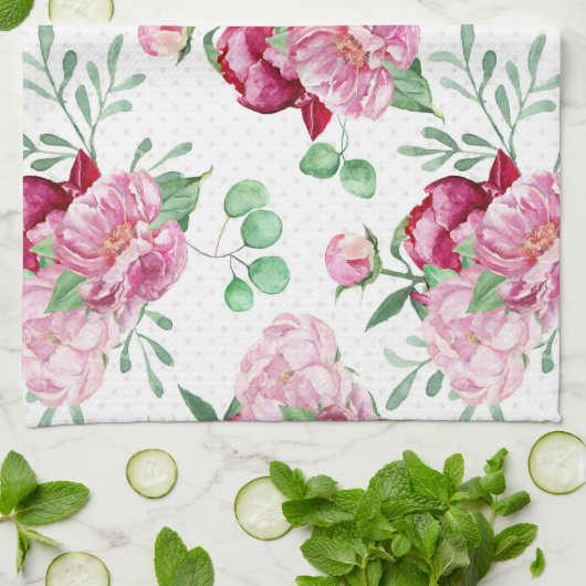 Aquarellpinkerbäume Geschirrtuch (Gefaltet)