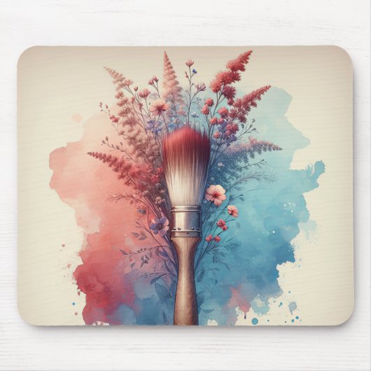 Aquarellpinsel mit Blumenstrauß Mousepad (Vorne)