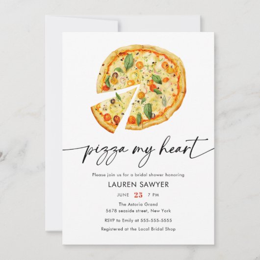 Aquarellpizza Mein Herz Italienisches Brautparty Einladung (Vorderseite)