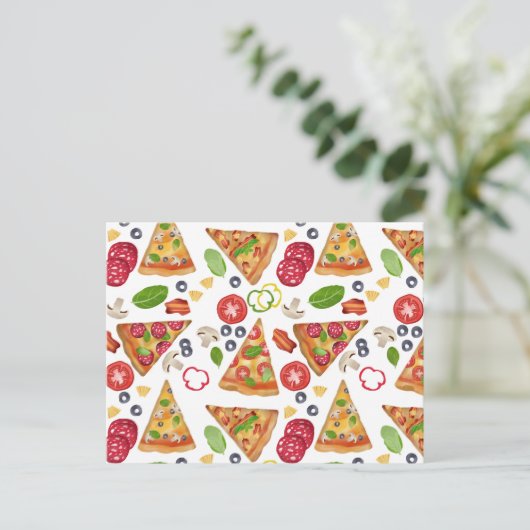 Aquarellpizza Muster Feiertagspostkarte (Stehend Vorderseite)