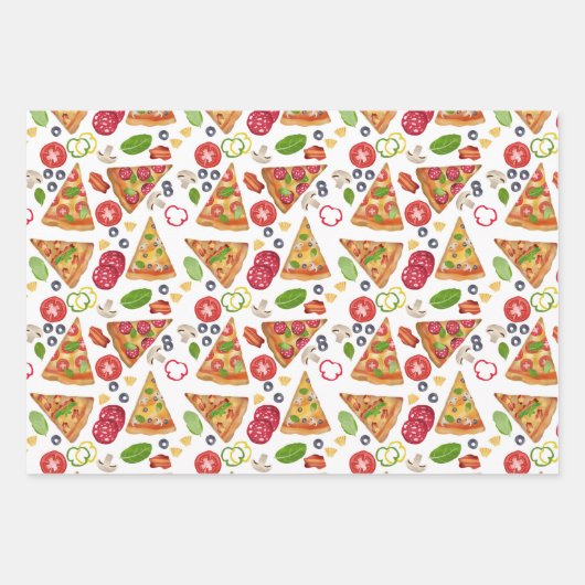 Aquarellpizza Muster Geschenkpapier Set (Vorderseite)
