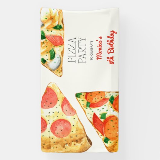 Aquarellpizza Party Geburtstag Banner (Vertikal)