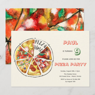 Aquarellpizza Party Geburtstag Einladung