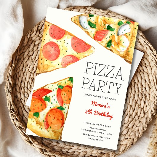 Aquarellpizza Party Geburtstag Einladung