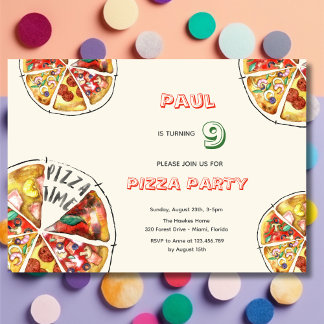 Aquarellpizza Party Geburtstag Einladung