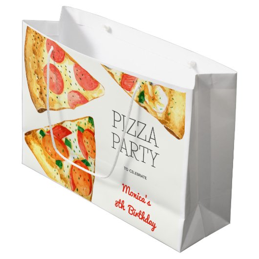Aquarellpizza Party Geburtstag Große Geschenktüte (Vorderseite Schrägansicht)