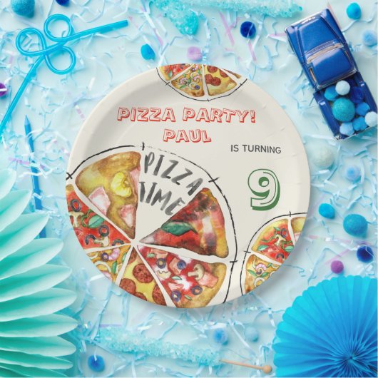 Aquarellpizza Party Geburtstag Pappteller (Party)