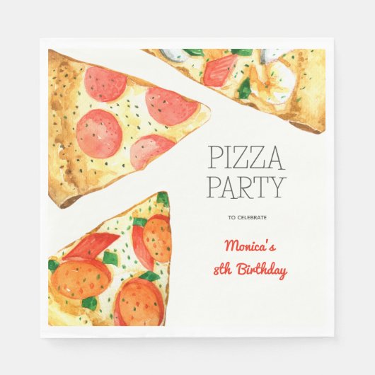 Aquarellpizza Party Geburtstag Serviette (Vorderseite)