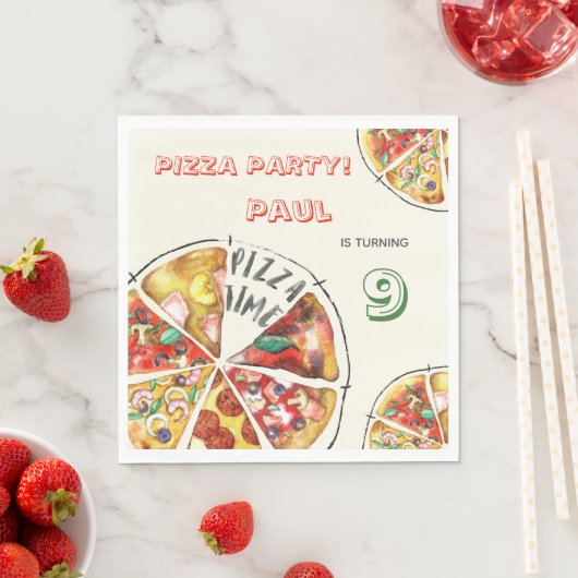 Aquarellpizza Party Geburtstag Serviette (Beispiel)