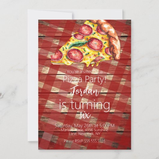 Aquarellpizza Slices Birthday Party Script B Einladung (Vorderseite)