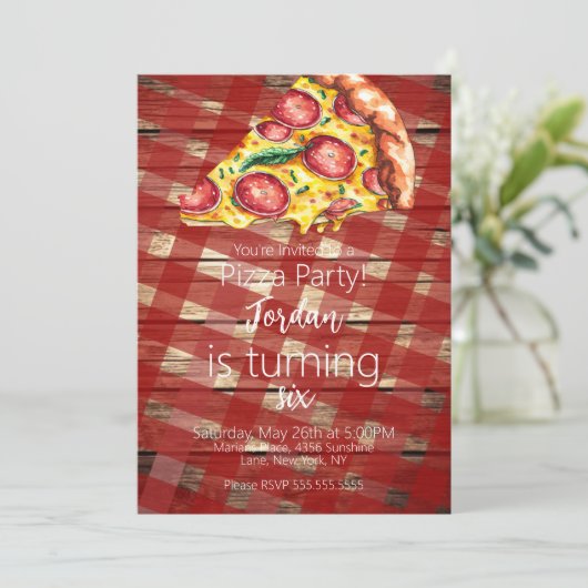 Aquarellpizza Slices Birthday Party Script B Einladung (Stehend Vorderseite)