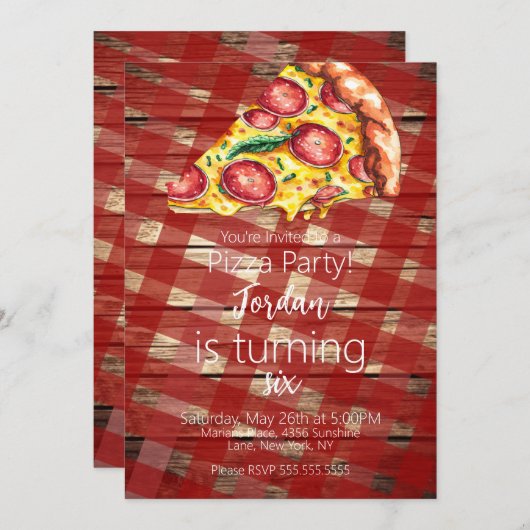 Aquarellpizza Slices Birthday Party Script B Einladung (Vorne/Hinten)