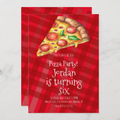Aquarellpizza Slices Party Rotes Geburtstag Einladung (Vorne/Hinten)