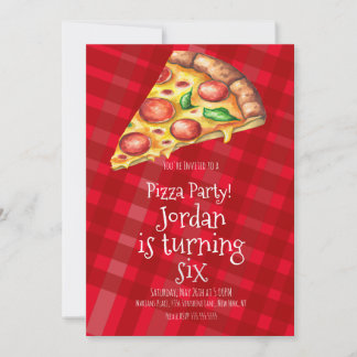 Aquarellpizza Slices Party Rotes Geburtstag Einladung