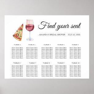Aquarellpizza und Wein Hochzeitskarte Poster