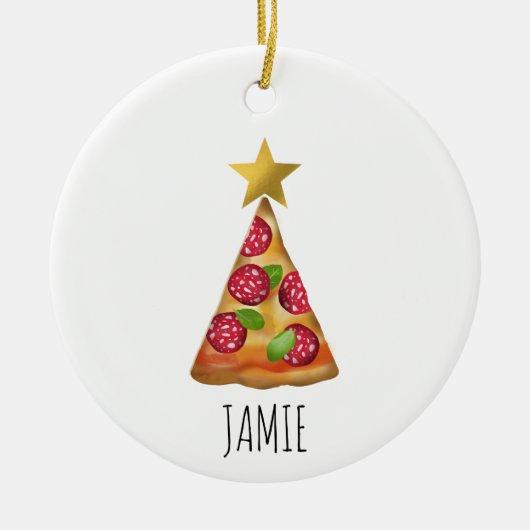 Aquarellpizza Weihnachtsbaum Sonniger Individuelle Keramik Ornament (Vorne)