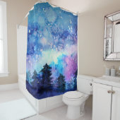 Aquarellplatz Art: Night Sky Trees Duschvorhang (Beispiel)