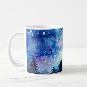 Aquarellplatz Art: Night Sky Trees Kaffeetasse
