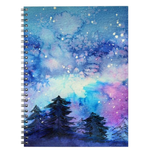Aquarellplatz Art: Night Sky Trees Notizblock (Vorderseite)