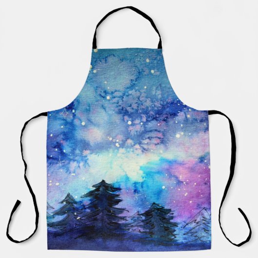 Aquarellplatz Art: Night Sky Trees Schürze (Vorderseite)