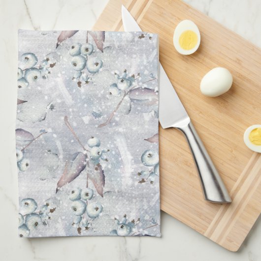 Aquarellpoinsettia, Beeren, Schnee, Küche Geschirrtuch (Viertel Falte)