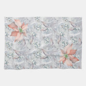 Aquarellpoinsettia, Beeren, Schnee, Küche Geschirrtuch (Horizontal)