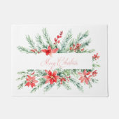 Aquarellpoinsettia und Grünpflanzen Weihnachten Fußmatte (Vorderseite)