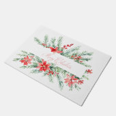 Aquarellpoinsettia und Grünpflanzen Weihnachten Fußmatte (Schrägansicht)