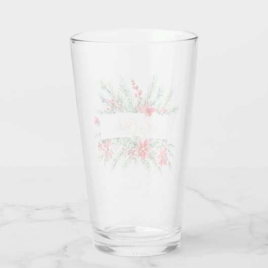 Aquarellpoinsettia und Grünpflanzen Weihnachten Glas (Rückseite)