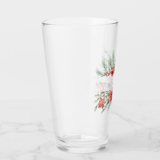 Aquarellpoinsettia und Grünpflanzen Weihnachten Glas (Rechts)