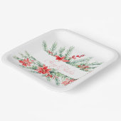 Aquarellpoinsettia und Grünpflanzen Weihnachten Pappteller (Gewinkelt)