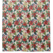Aquarellpoinsettie und Weihnachtsmuster Duschvorhang (Vorderseite)