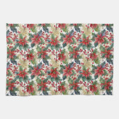 Aquarellpoinsettie und Weihnachtsmuster Geschirrtuch (Horizontal)