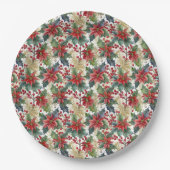 Aquarellpoinsettie und Weihnachtsmuster Pappteller (Vorderseite)