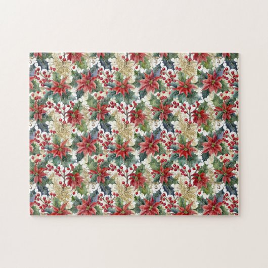 Aquarellpoinsettie und Weihnachtsmuster Puzzle (Horizontal)