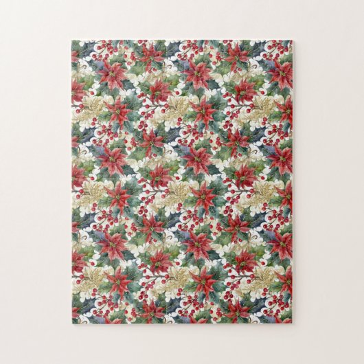 Aquarellpoinsettie und Weihnachtsmuster Puzzle (Vertikal)