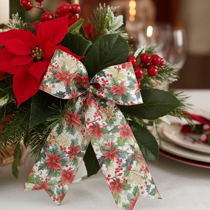 Aquarellpoinsettie und Weihnachtsmuster Satinband