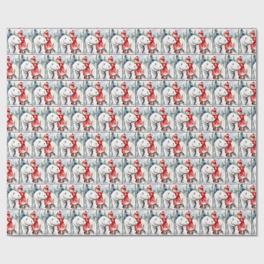 Aquarellpolar mit Mädchen Geschenkpapier (Flach)