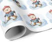 Aquarellpolarbären Skifahren auf Schnee Geschenkpapier (Rolleneckpunkt)