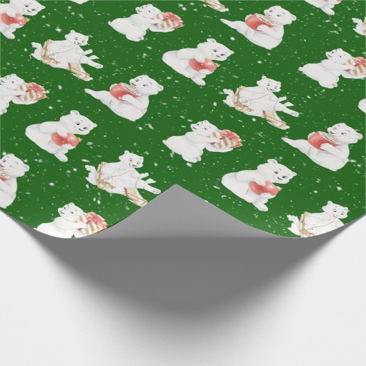 Aquarellpolare Bären in Schneeflocken Geschenkpapier (Ecke)