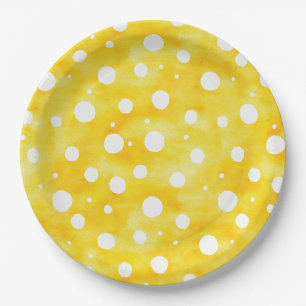Aquarellpolka Dot - Gelb und Weiß erdig (2) Pappteller