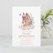 Aquarellpony Floral Strip Geburtstag Einladung (Stehend Vorderseite)
